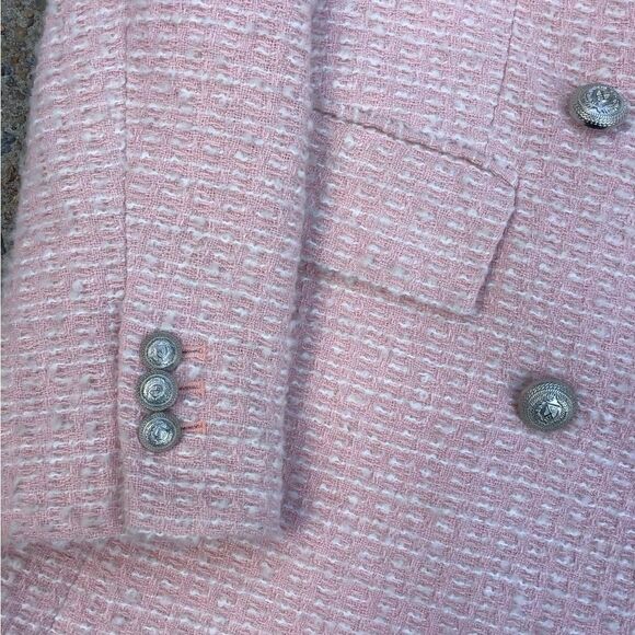 ZARA TEXTURED TWEED DOUBLE BREASTED BLAZER PINK - Picture 8 of 9